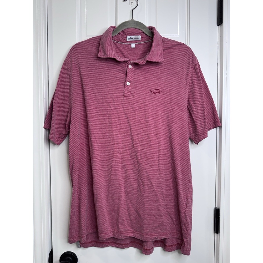 Peter Millar Polo Shirt Mens Large Pink Striped Pima Cotton Silk Golf Casual